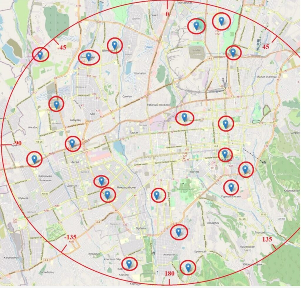 Airkaz/Aqicn sensors on Almaty map  